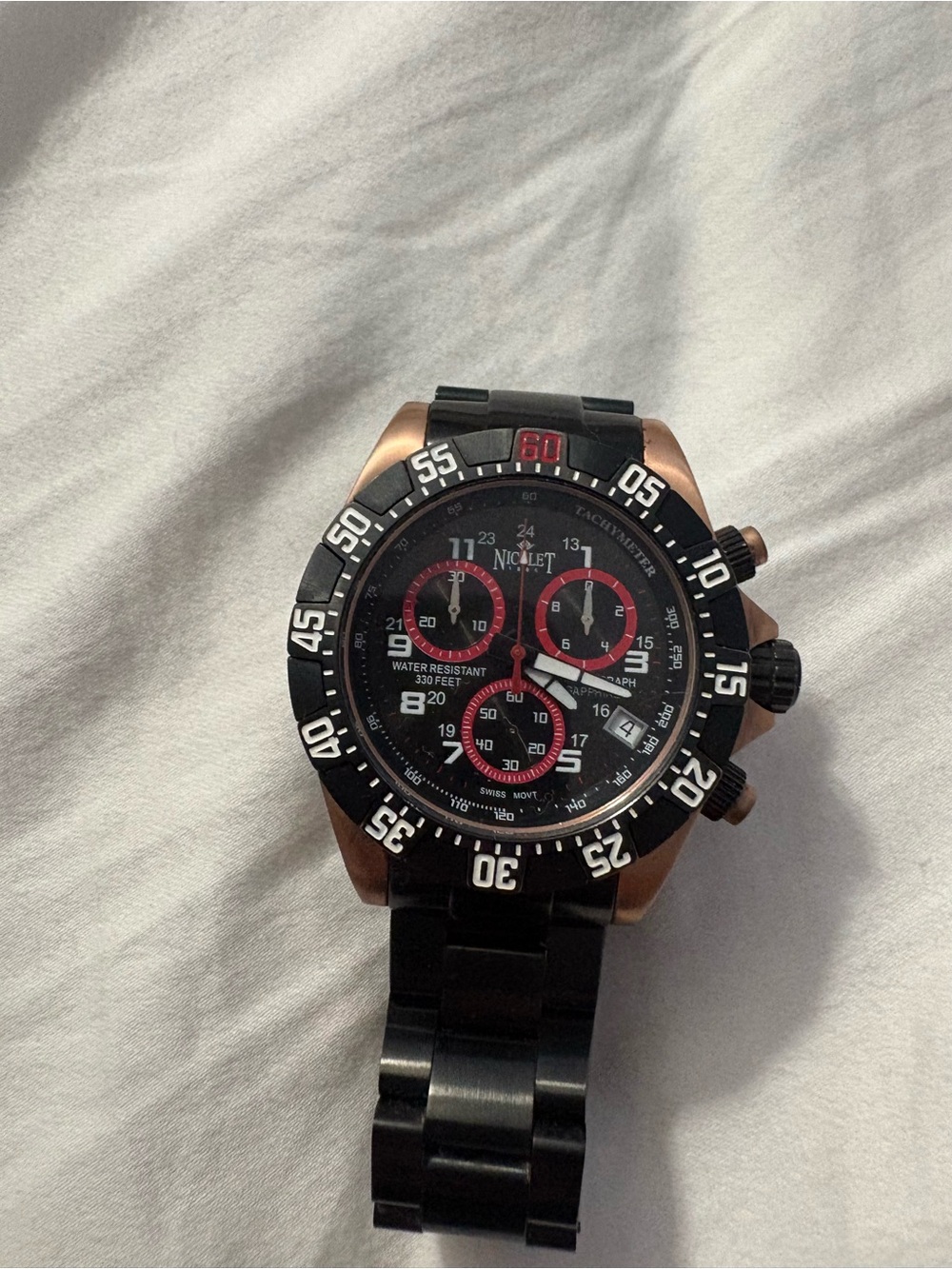 Nicolet Chronograph Wristwatch in Black and Rose Gold